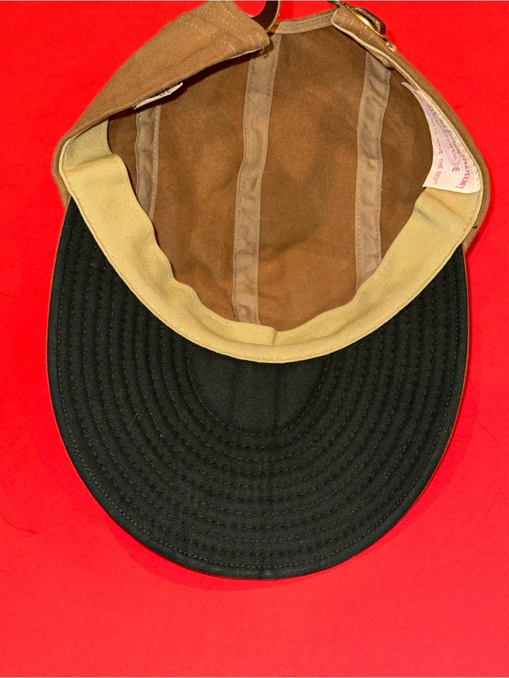 VTG Filson Tin Cloth Waxed Adjustable Fisherman Long Bill Canvas Cap Men’s OSFM - Picture 4 of 8